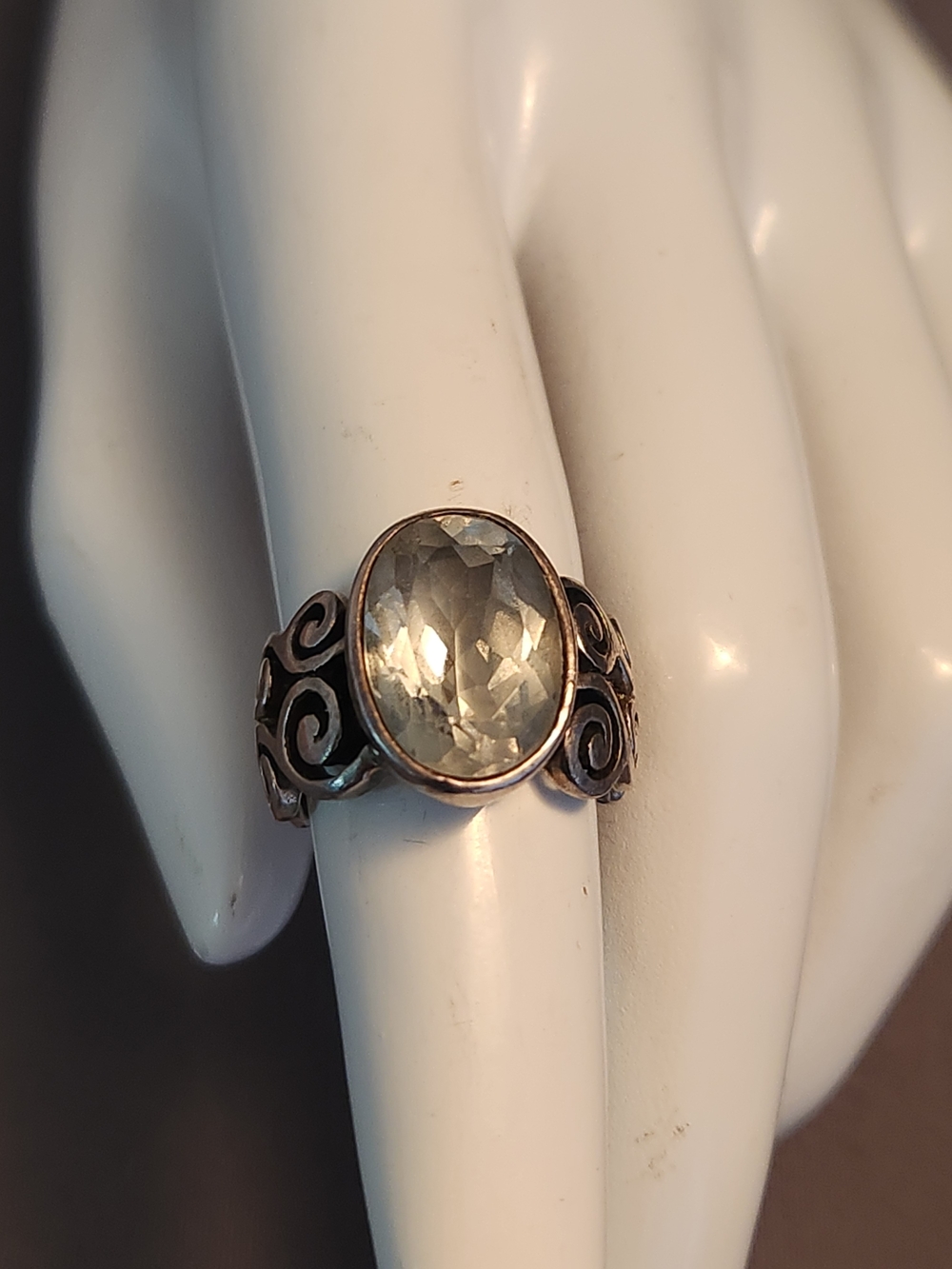 Brighton Sterling Silver Pale Green Oval Gem Scroll Ring